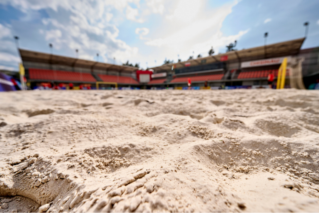 Beach Soccer Stadium in Chisinau, Moldova, depicting the dynamic environment of a beach soccer pitch.